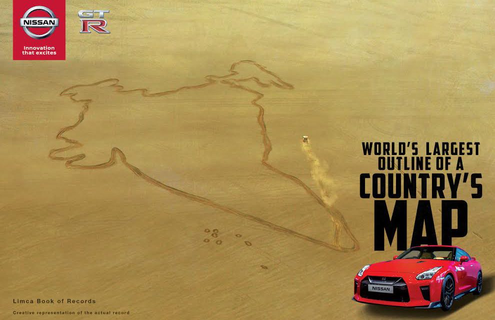 Nissan India set to enter the Limca Book of Records for the world’s largest-ever outline of a country map with a Nissan GT-R