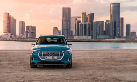 Journalists test drive the Audi e-tron in Abu Dhabi