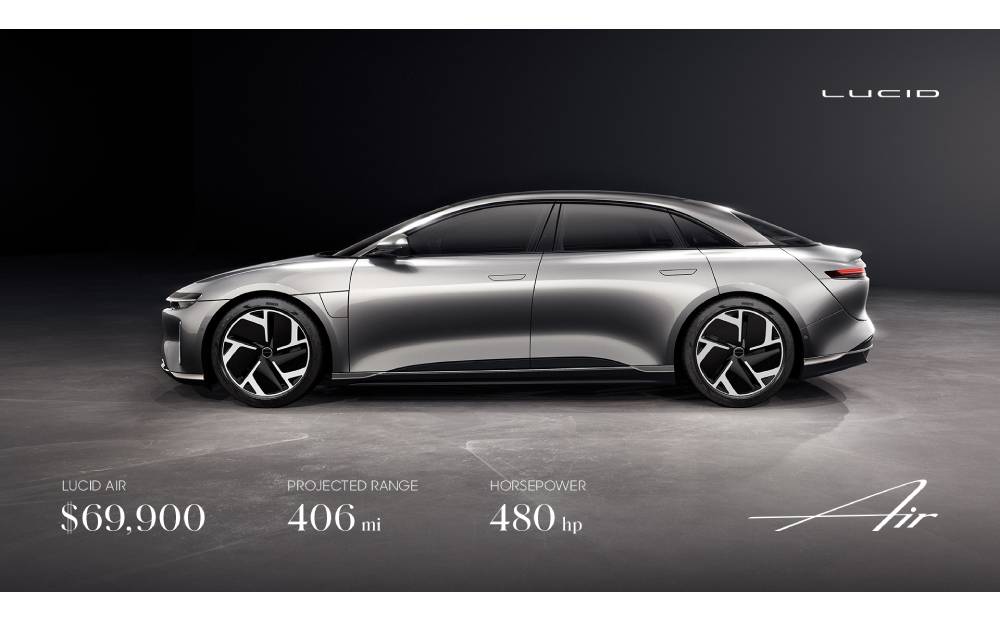 Lucid Motors Expands Luxury EV Lineup with Its Lucid Air Model, Featuring 406 Miles of Range and 480 horsepower