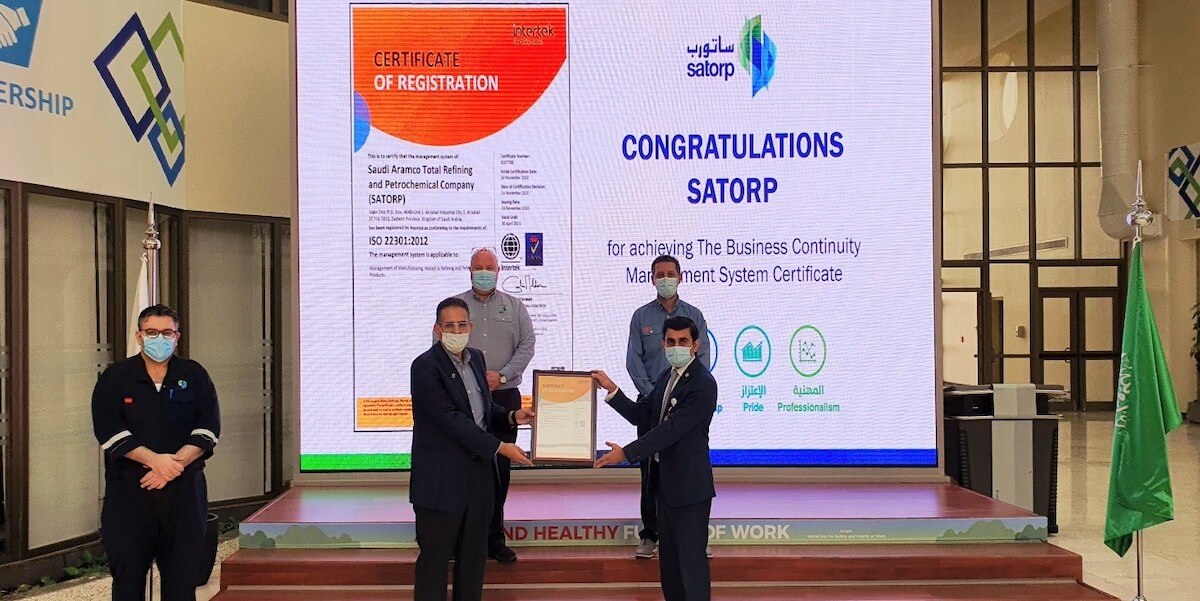 SATORP achieves Intertek’s Certification on Business Continuity Management to demonstrate its resilience amid the COVID-19 pandemic
