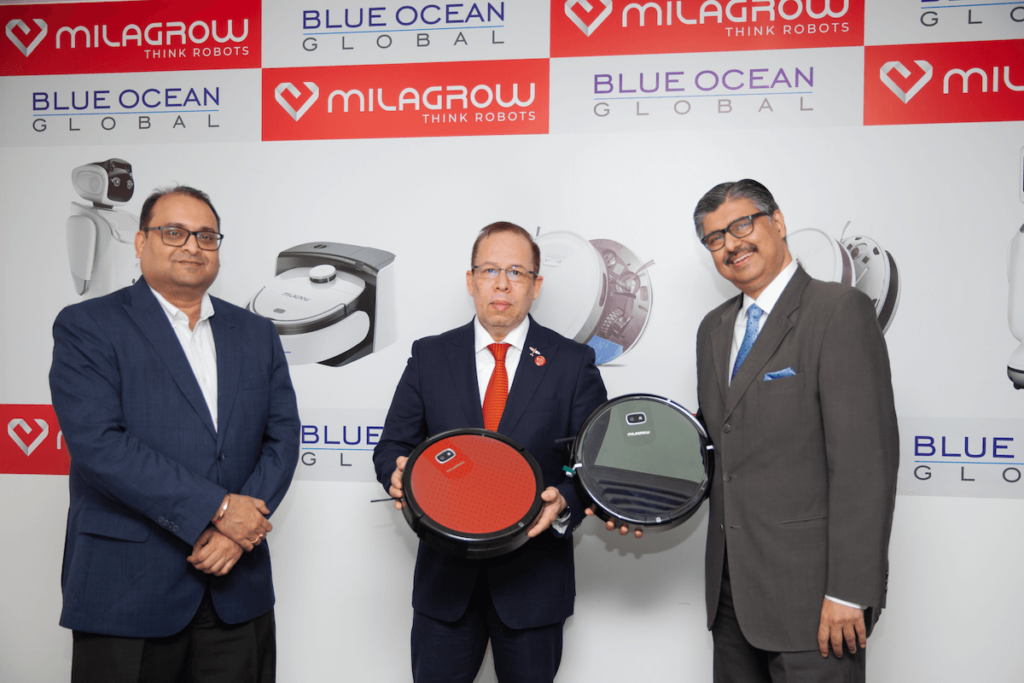 Mr Rajeev Karwal, CEO & Chairman Milagrow Robots; Shahzad Ahmed, Chairman & CEO, Blue Ocean Global and Mr TR Ganesh, Director of Global Business, Milagrow Robots.