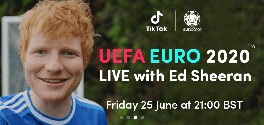 ED SHEERAN PERFORMS AT THE TIKTOK UEFA EURO 2020 SHOW THIS FRIDAY 25 JUNE